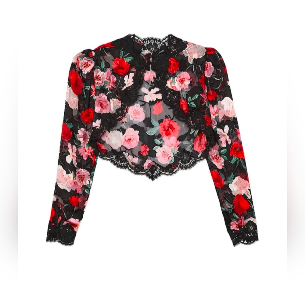 Luxe Floral Lace Silk (100%) Long Sleeve Top